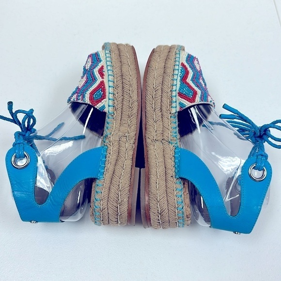 SAM EDELMAN "NEERA"  BLUE & RED BEADING ESPADRILLE WEDGES SZ 6.5 BOHO COASTAL - Picture 10 of 13